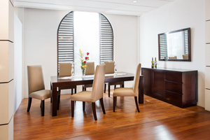 The Knox Collection offers sleek, strong, straight line design which create a modern ambiance in your room. The minimal use of hardware also signifies the beauty of wood and introduces less clutter.
<br>
<br>Items:
<br>Dining Table available in a 6-seater (160 x 110 x 76 cm) and 8-seater (230 x 120 x 76 cm)
<br>Fully Upholstered Chairs
<br>Sideboard/Crockery Cabinet (165 x 50 x 90 cm)