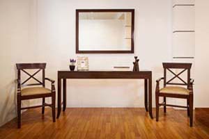 The Knox Console Table & Armchairs are perfect for your Foyer area or any hallway.
<br> Console Size: 160x40x80 cm. Mirror Size: 120x90cm.
<br> The Knox Geometric Shelf is a very versatile item which can be used as shelving and/or partition. Size: 110x40x190H cm.