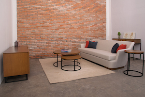 The Blackburn offers an understated industrial design to your interior look. The combination of matte black steelwork and solid mahogany wood creates a sleek, modern & fresh look.<br>

<br><b>On Frame:</b> <br>3 Seater Sofa & Armchair
<br>Coffee Table -  Size: Diameter 90x45H cm & 60x36H cm. <br> Side Table - Size: Diameter 45 x 60H cm
<br>TV Sideboard (160x50x65H cm)